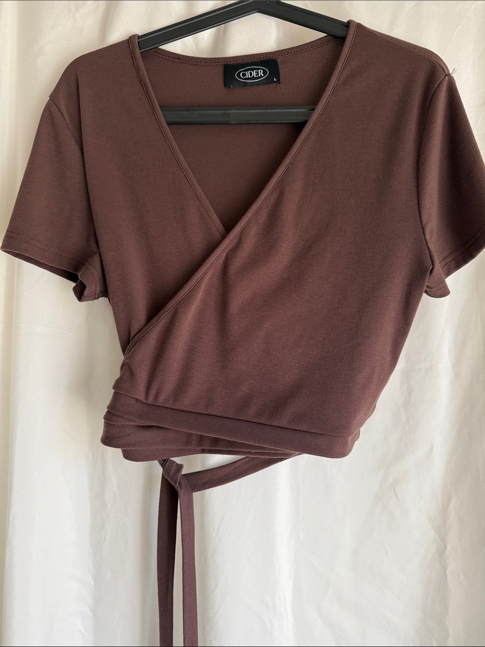 Cider Brown Wrap Crop Top with Short Sleeves